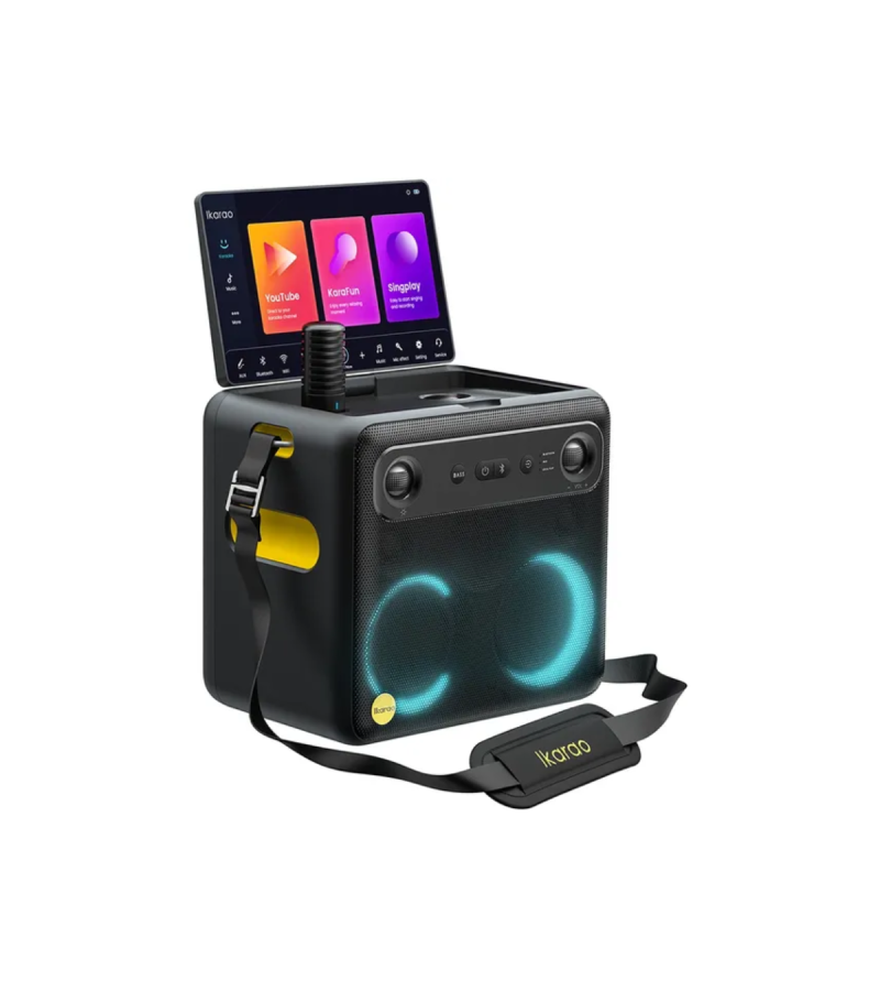 Caixa de som karaokê Joog Ikarao X2 com microfones sem fio e tela Android